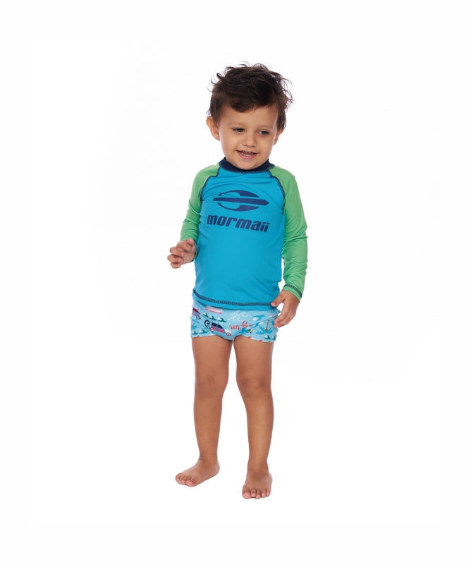 Baby Boy Contrasting Long Sleeve Hash Guard 1 and 3 Years Old with UV50+ Sun Protection with Mormaii