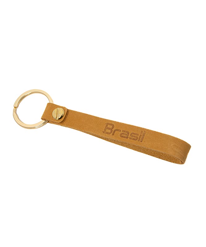 Stylish Leather Yellow Strap Keychain – Brazil Name Embossed