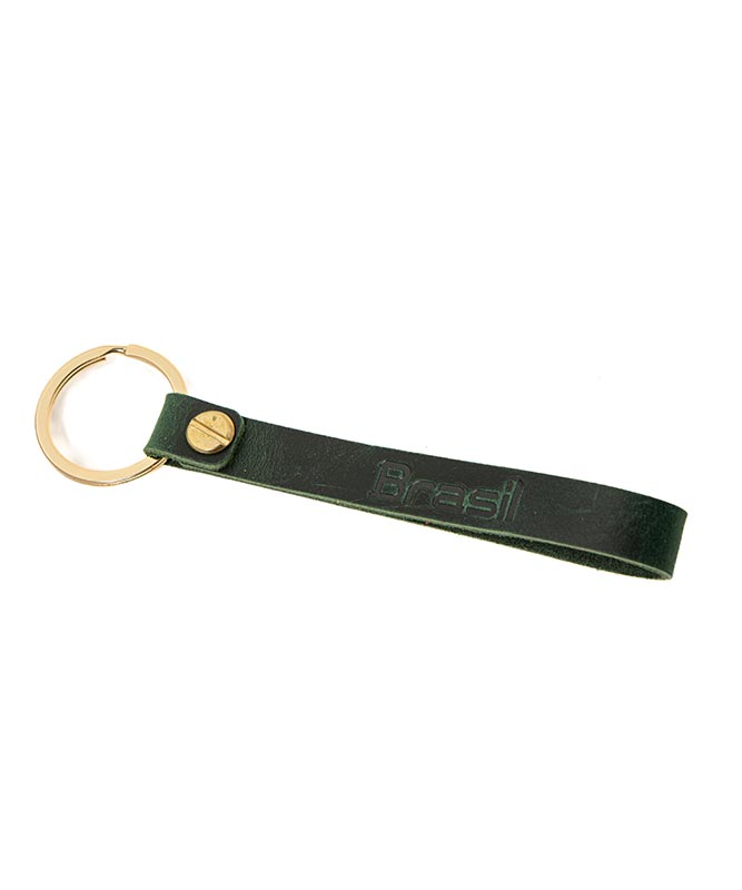 Stylish Leather Green Strap Keychain – Brazil Name Engraved